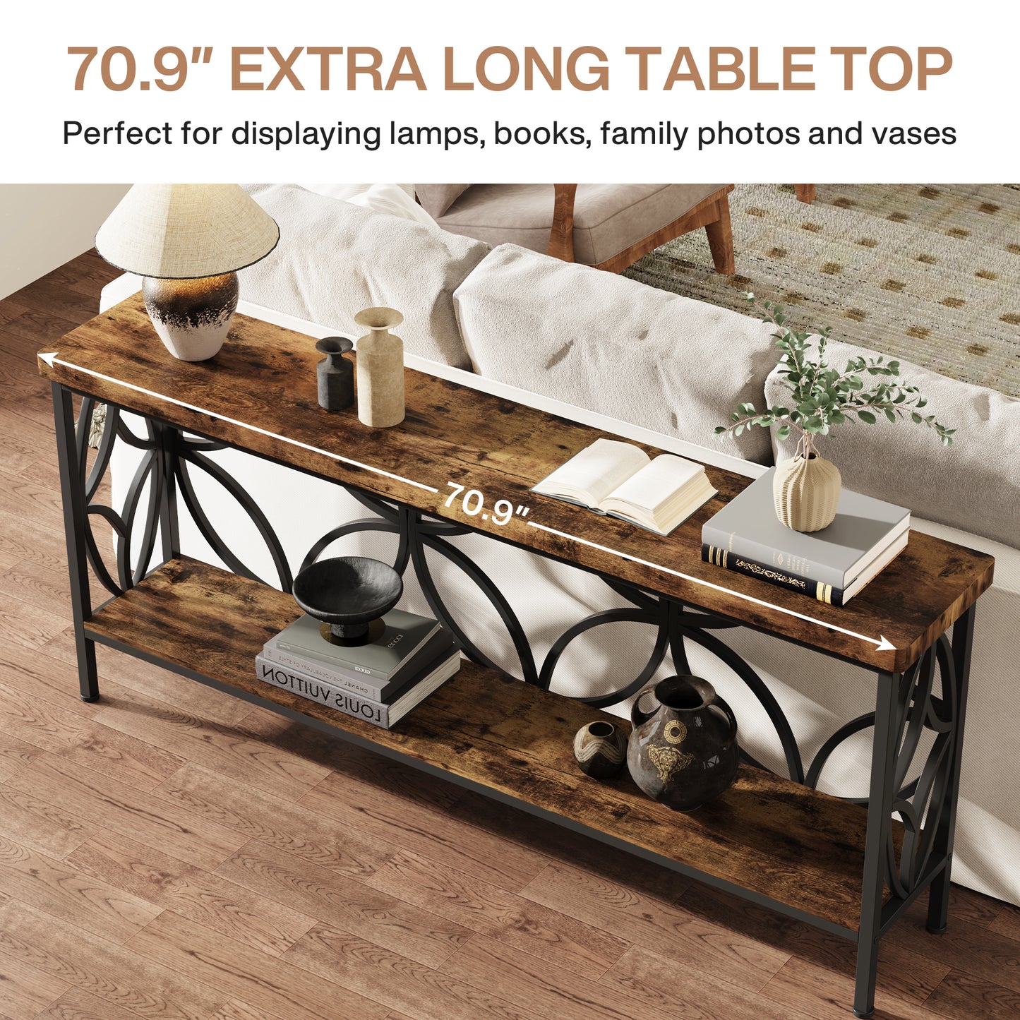 Living Room Furniture Sofa Table 2 Tier Long Entry Table Console With Storage
