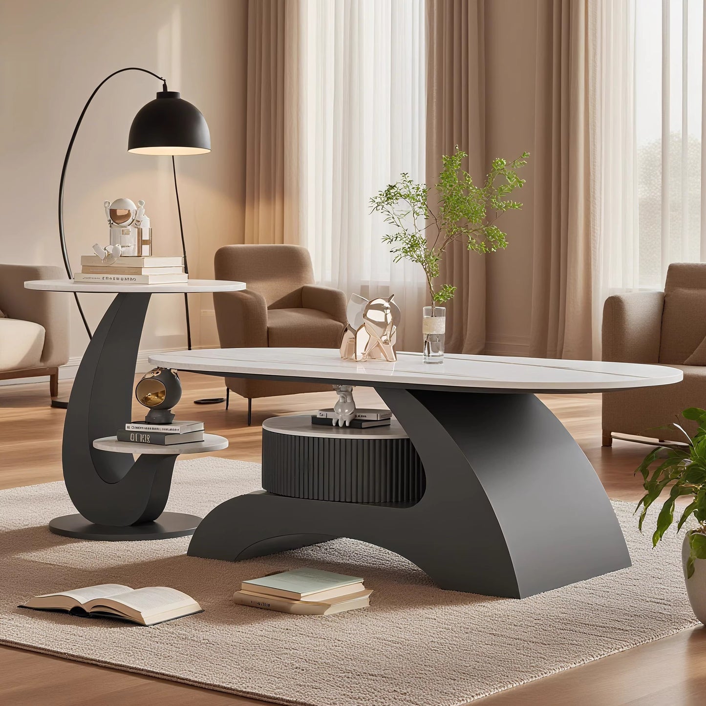 Lving Room Furniture Set Fashion Light Luxury Coffee Table and Sofa Side Table