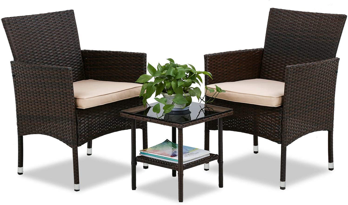 FDW | 4-Piece Patio Furniture Set | Black | Outdoor Wicker Furniture with Coffee Table | Modern Rattan Chairs Conversation Set | Outdoor Seating | Weather-Resistant | for Porch, Garden, Lawn