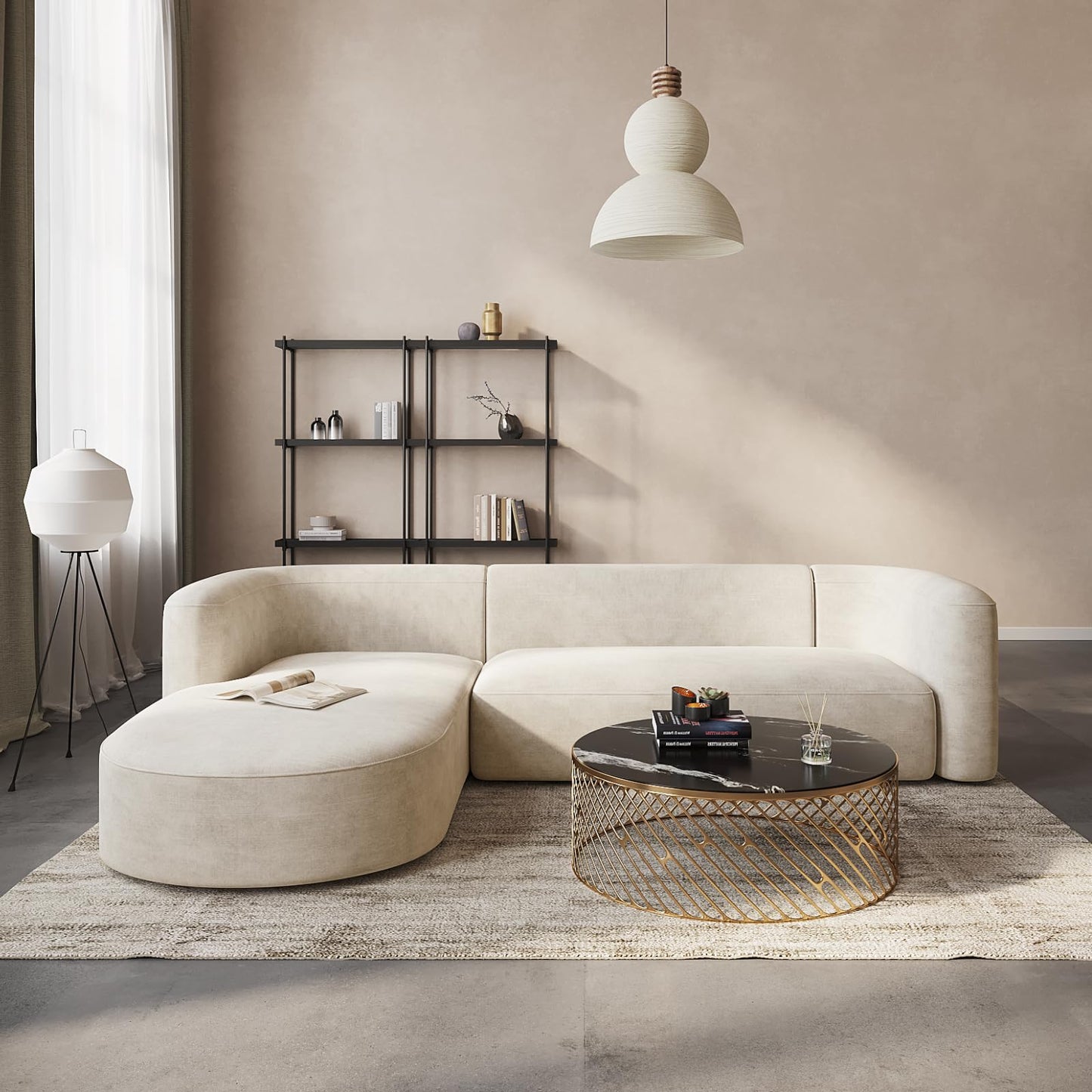 Acanva Luxury Modern Tight Curved Back Velvet Sofa, Minimalist Style Comfy Couch for Living Room Apartment, 3 Seater, Cream