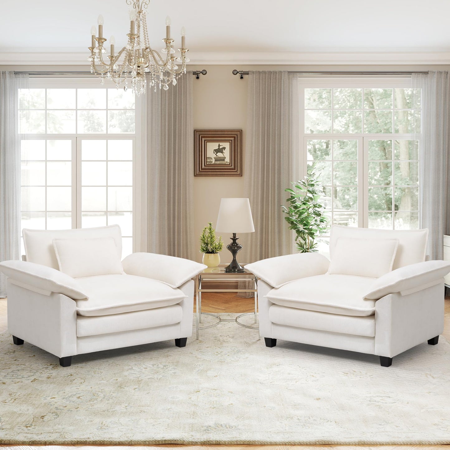 Modern Oversized Accent Chairs Set of 2,Chenille Cloud Sofa Chair with Deep Seat,Upholstered Armchair with Extra Thick,Comfy Reading Chairs for Living Room Bedroom Terracotta Orange