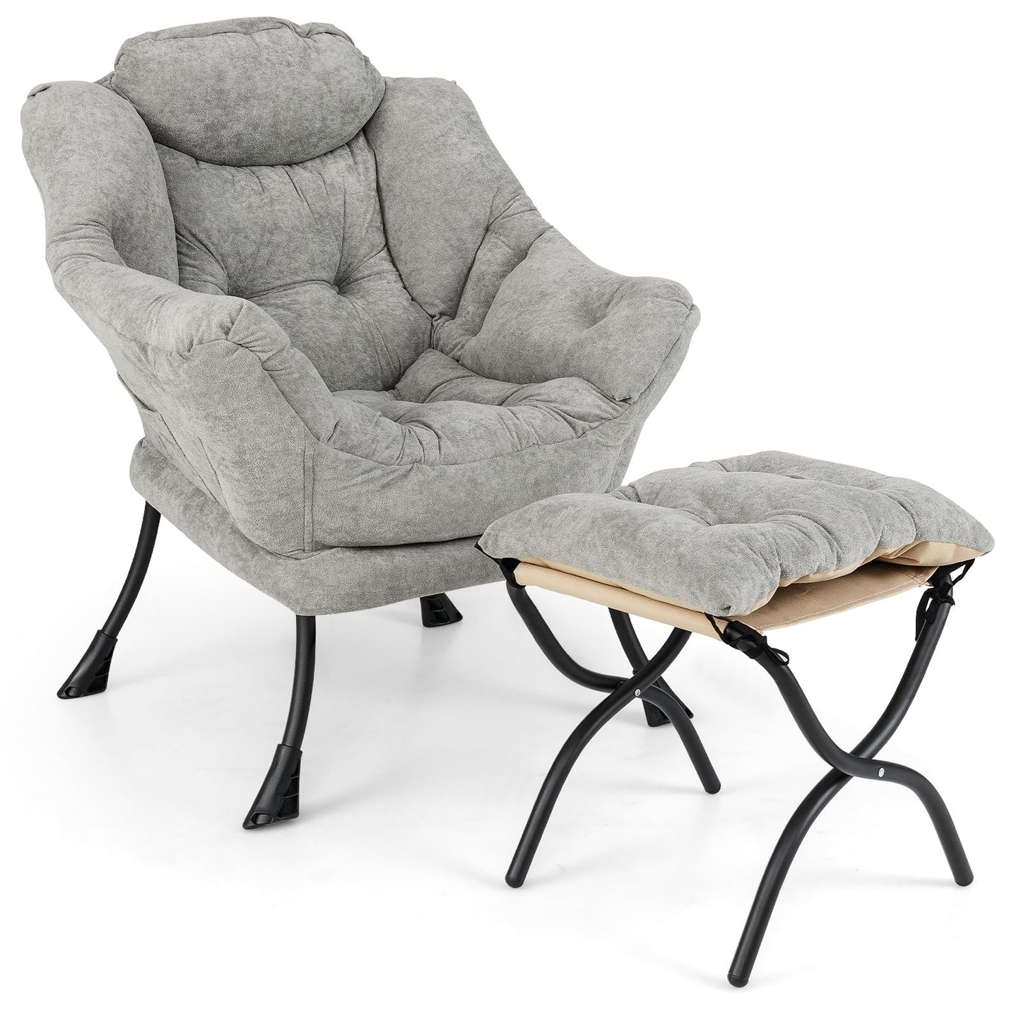 COSTWAY Padded Armchair, Recliner Chair with Armrests & Side Pocket, Lounge Chair, TV Chair, Wing Chair for Living Room, Bedroom, Office (Beige)