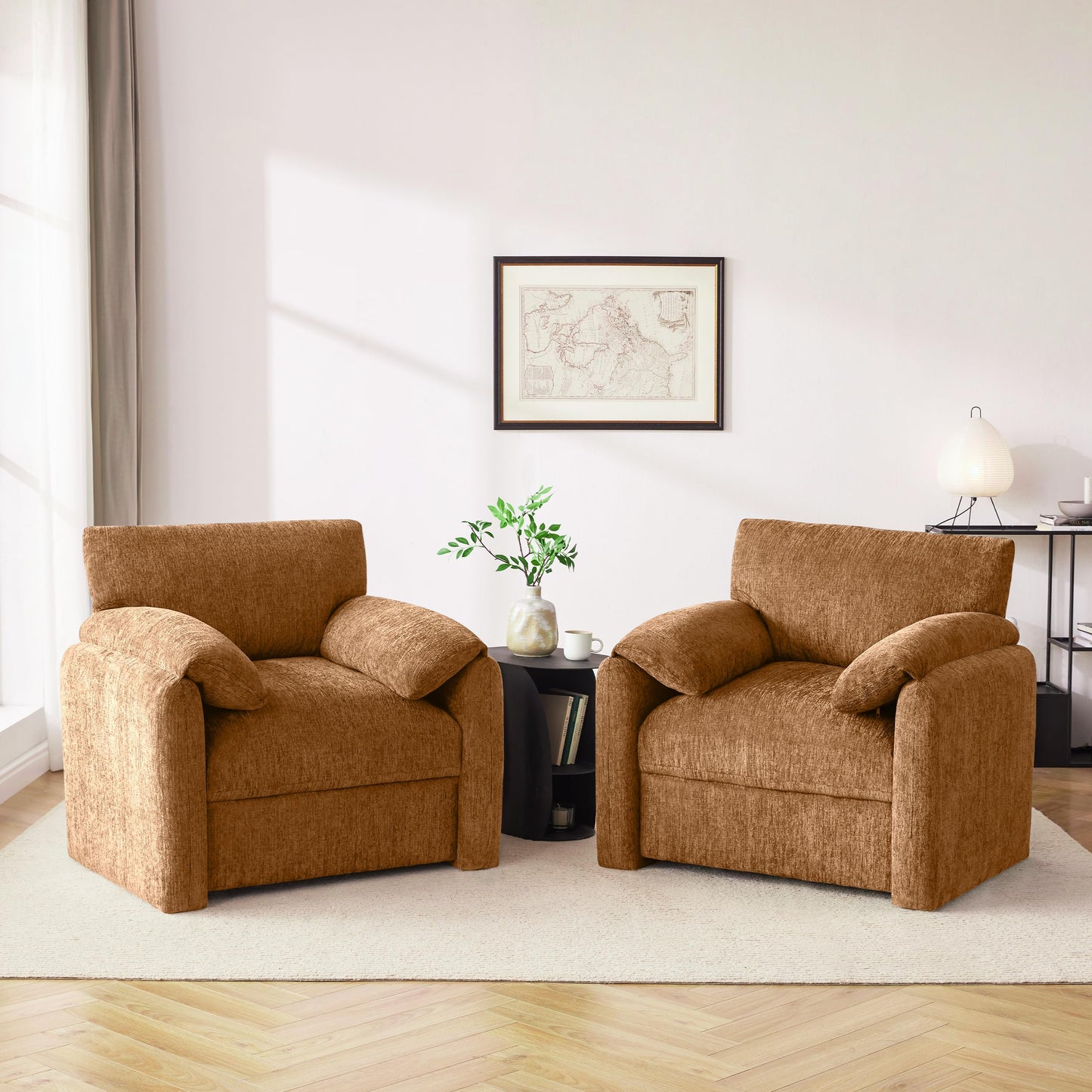 Chenille Oversized Armchair, 38.6" Wide Accent Chairs for Living Room & Bedroom Modern Lounge Chair, Upholstered Mid-Century Reading Chair, Comfy Living Room Chair, Single Sofa Chair, Beige