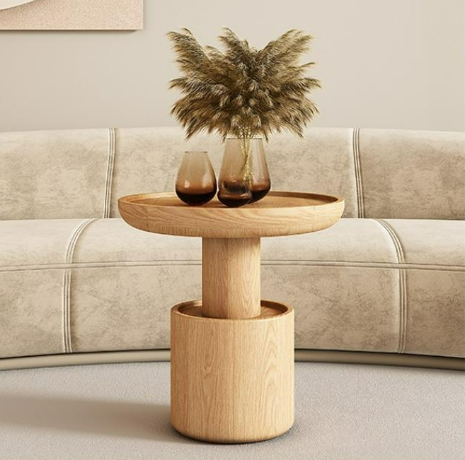 Living Room Furniture Round Wood Marble Top Coffee Table Side Table