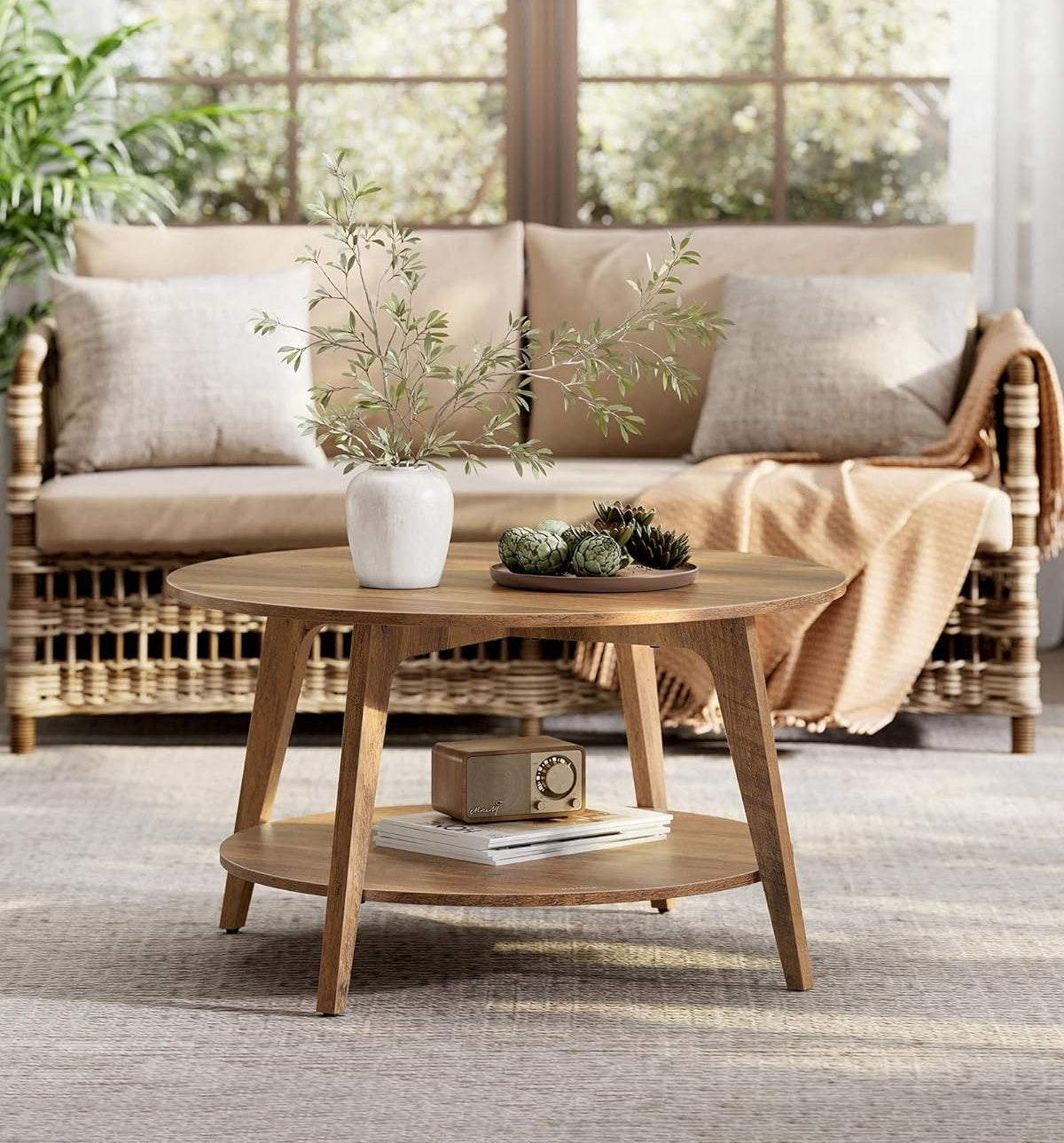 Home Living Room Mini Furniture Round Side Table End Table Wood Coffee Table