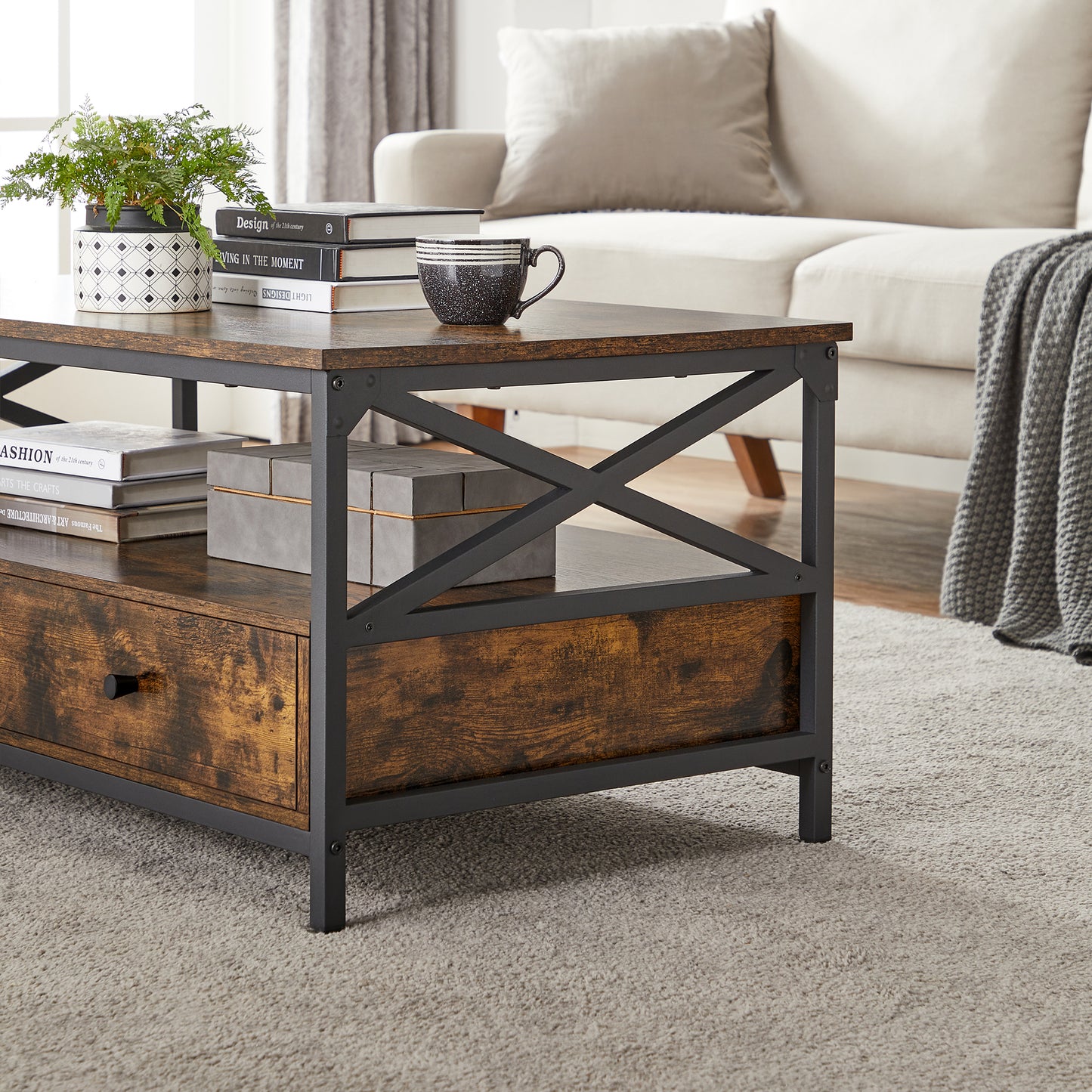 Home Furniture Living Room Table 2 Tier Wood Coffee Table 2 Drawers