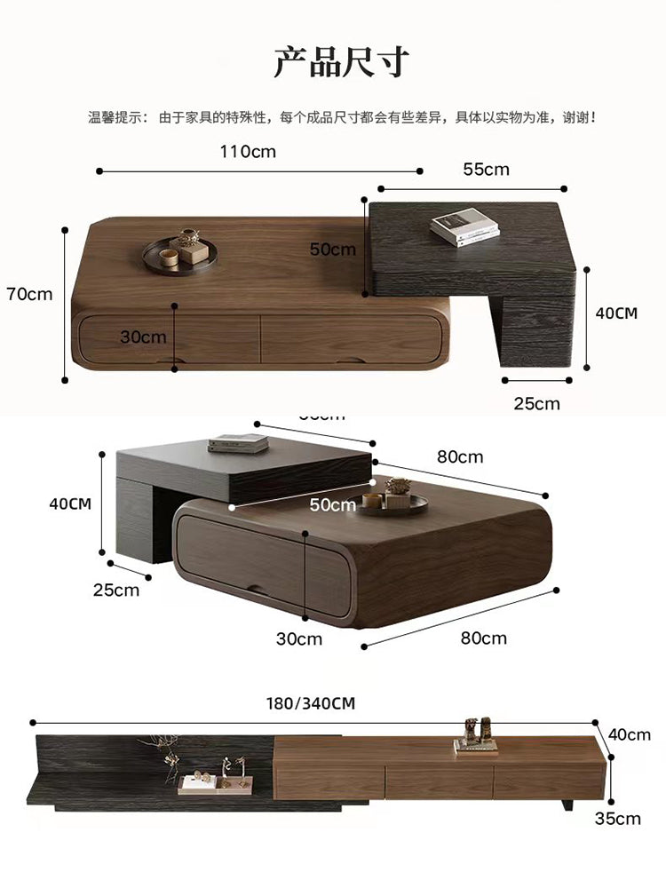 Living Room Set with Extendable Coffee Table and TV Cabinet Combination