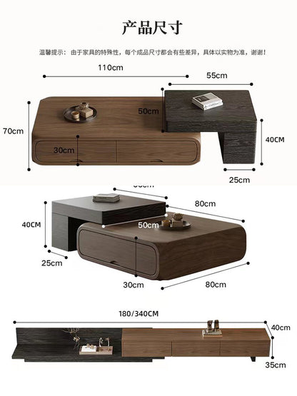 Living Room Set with Extendable Coffee Table and TV Cabinet Combination