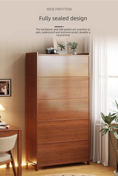 Retro Wooden Bookshelf with Doors Solid Wood Storage Cabinet