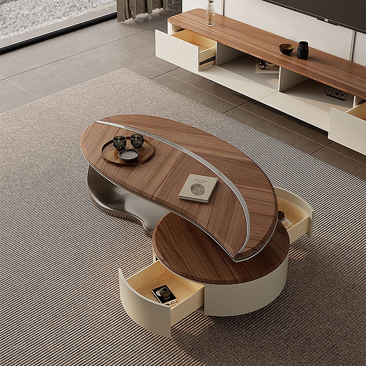 Coffee Table Cocktail Tea Table Wood Desktop Metal Legs Coffee Table for Living Room