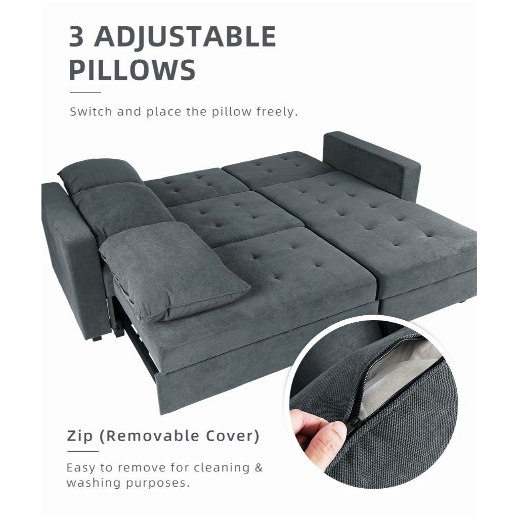 L-Shape 3 Seater Fleece Velvet Fabric Sofa / Sofa Bed