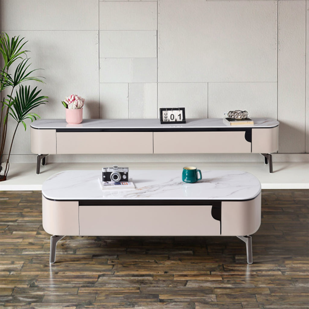 Living Room Furniture TV Stand with Carbon Steel Feet Coffee table Set