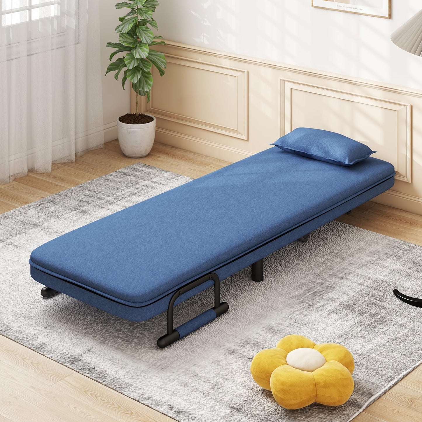 Single Size One Seater Mini Folding Arm Convertisable Sofa in Bed with Cushion