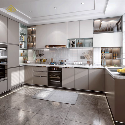Custom Modern Design Uv Lacquer Kitchen Cabinets for Apartment Project