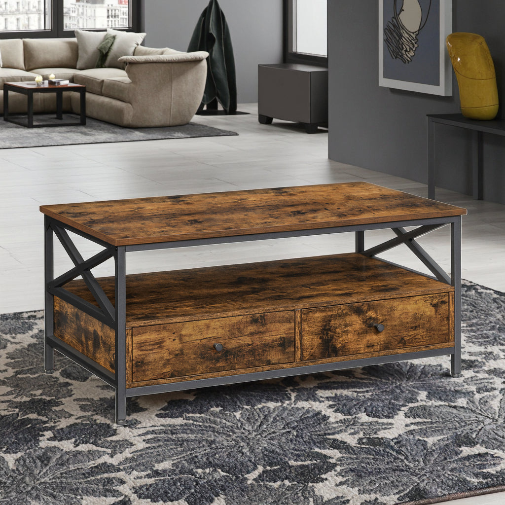 Home Furniture Living Room Table 2 Tier Wood Coffee Table 2 Drawers