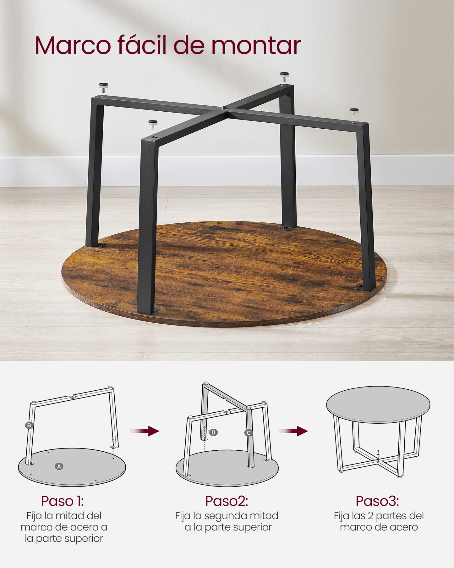 Round Coffee Table Home Furniture with 2 Tier Rustic Wood Desktop Living RoomTable