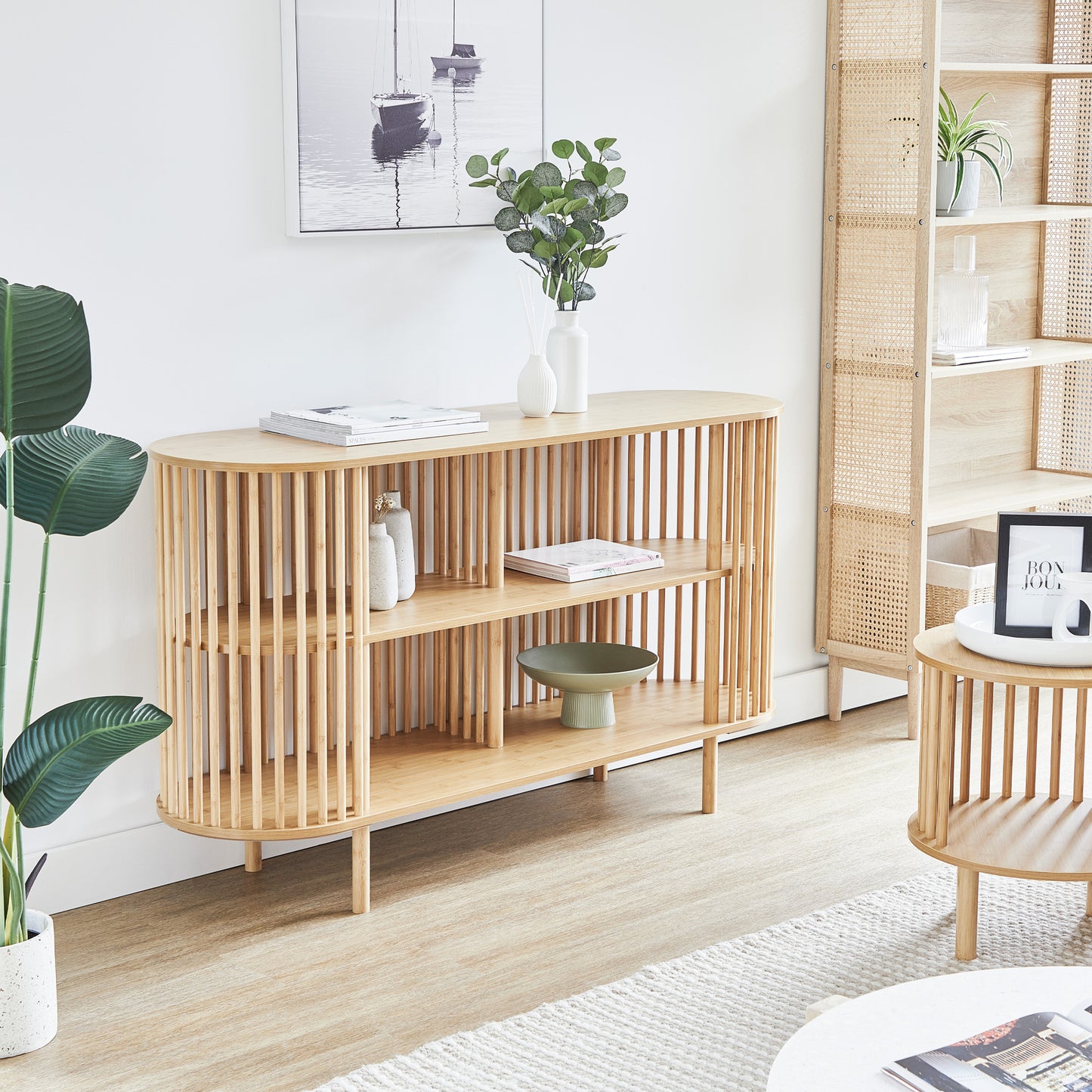 Console Table Storage Cabinet for Dining Room  Wooden Buffet Sideboard Cabinet