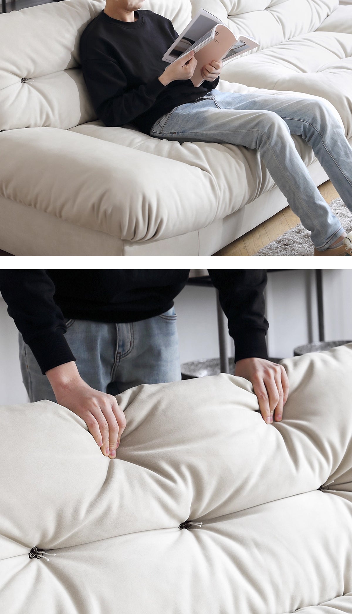 Cloud Down Fabric Sectional Sofa Set for Small Living Room Flats-Rectangle Shape