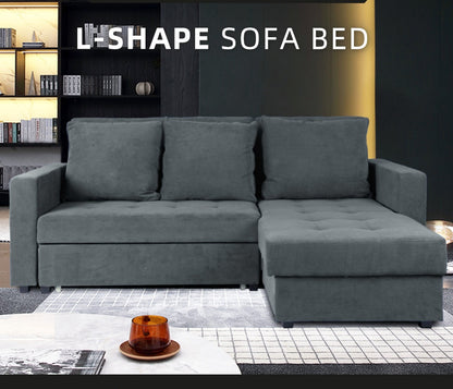 L-Shape 3 Seater Fleece Velvet Fabric Sofa / Sofa Bed