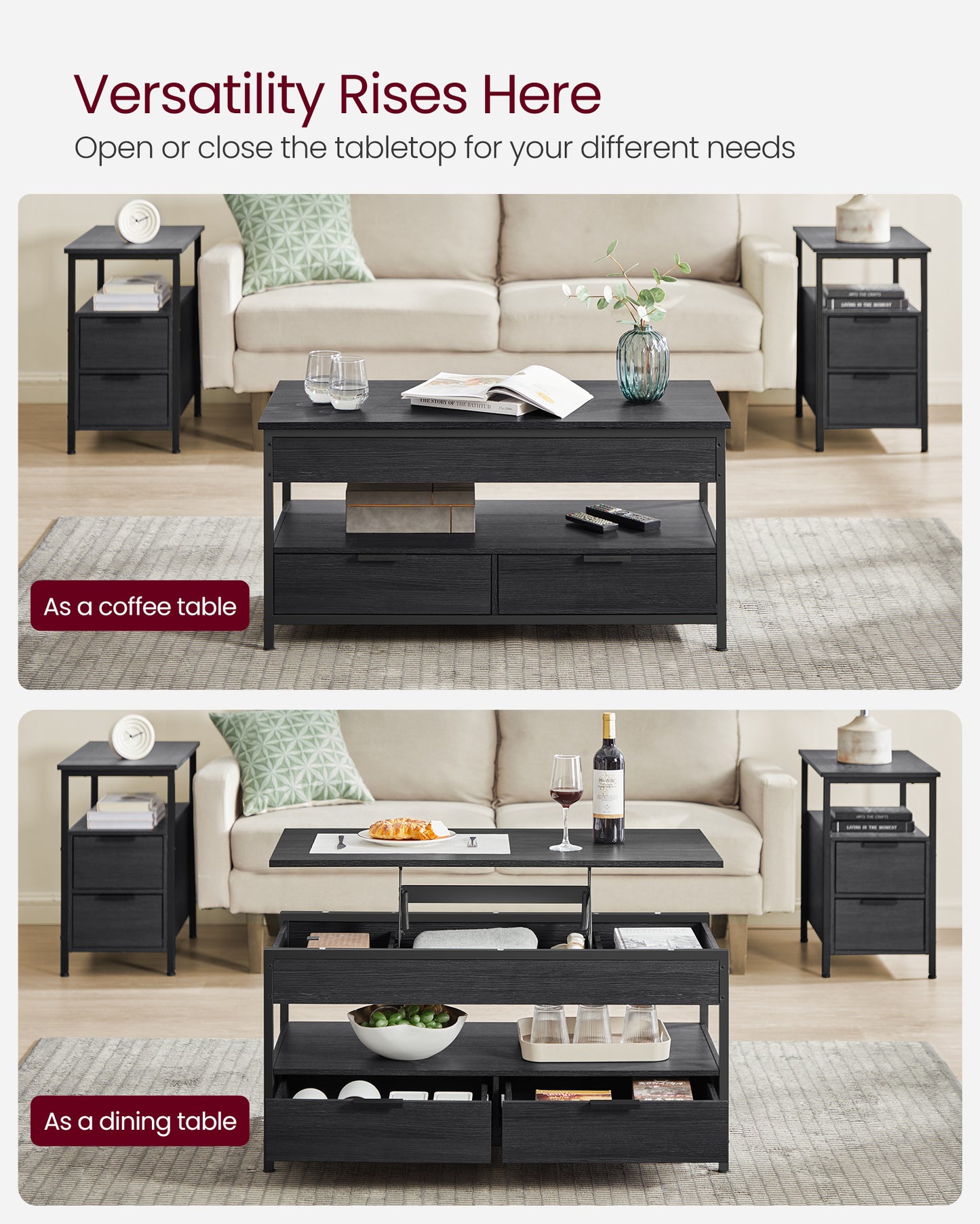 Multifunctional Folding Lift Top Coffee Table With Hidden Storage for Living Room