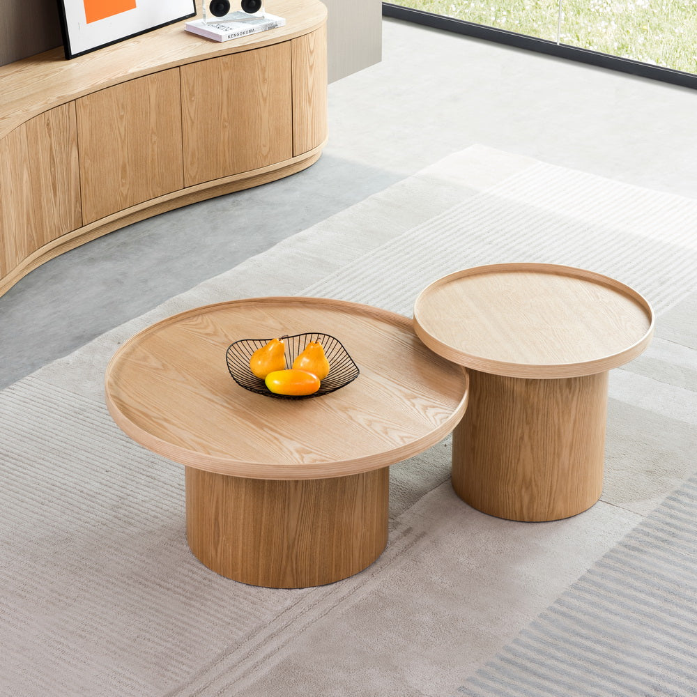 Modern Wooden Round Tea Table Living Room Circular Coffee Table Set