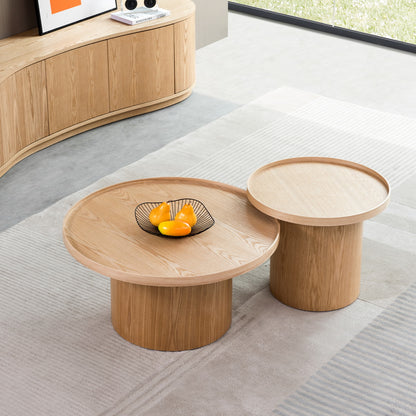 Modern Wooden Round Tea Table Living Room Circular Coffee Table Set