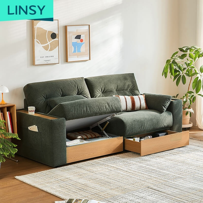 Storage Furniture Solid Wood Frame Couch White Color Fabric for Living Room