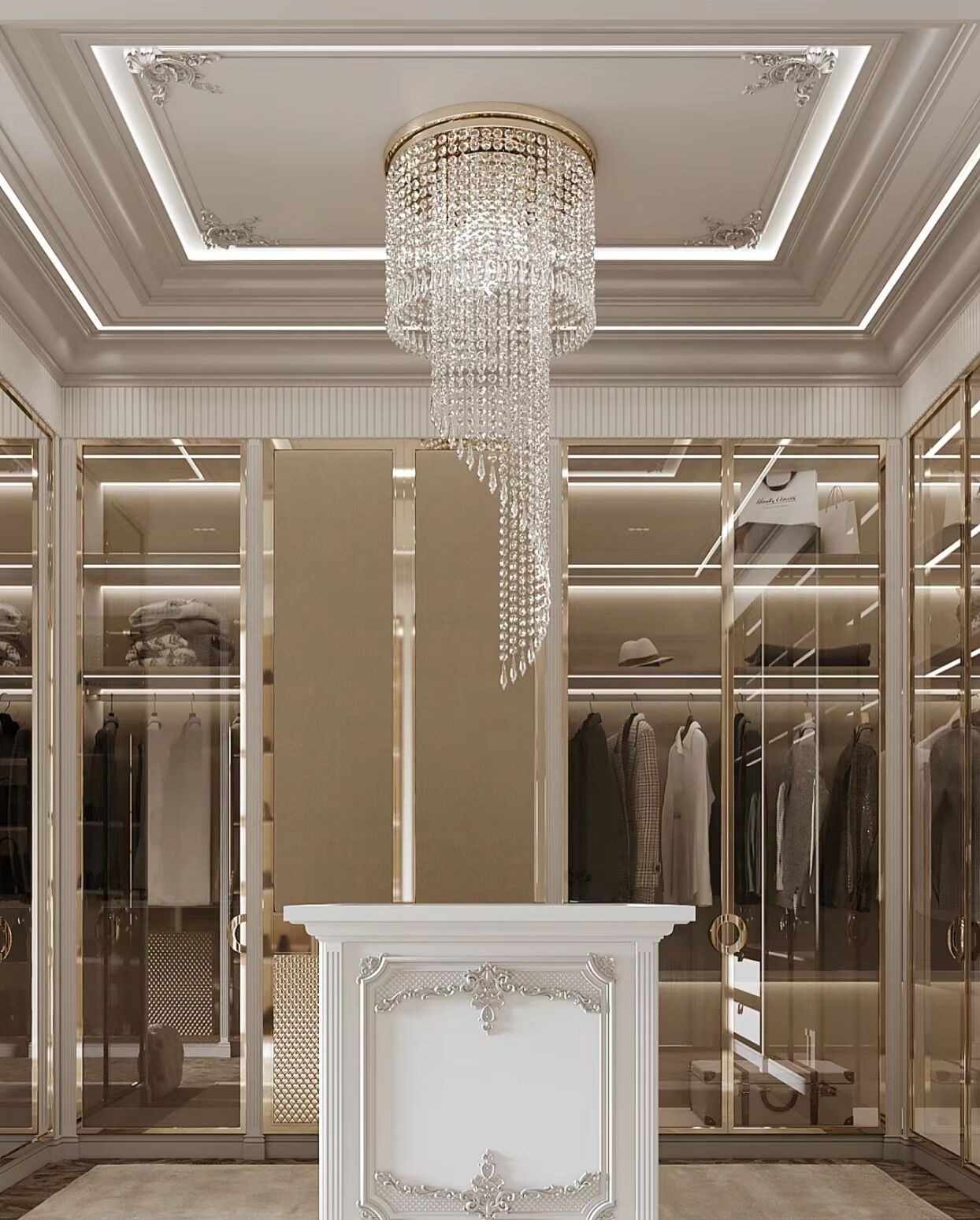 Customized Modern Eco-Friendly Wardrobe Design for Dressing Room Walk-in Closet Island Counter