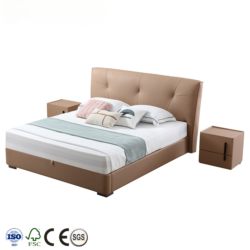 Comfortable Storage-Friendly Soft Upholstered Bedroom Furniture Queen Size Bed