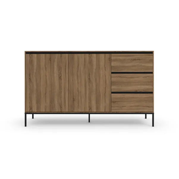 Oak Effect Wooden Sideboard with 3 Drawers and 2 Doors Buffet Cabinet Storage