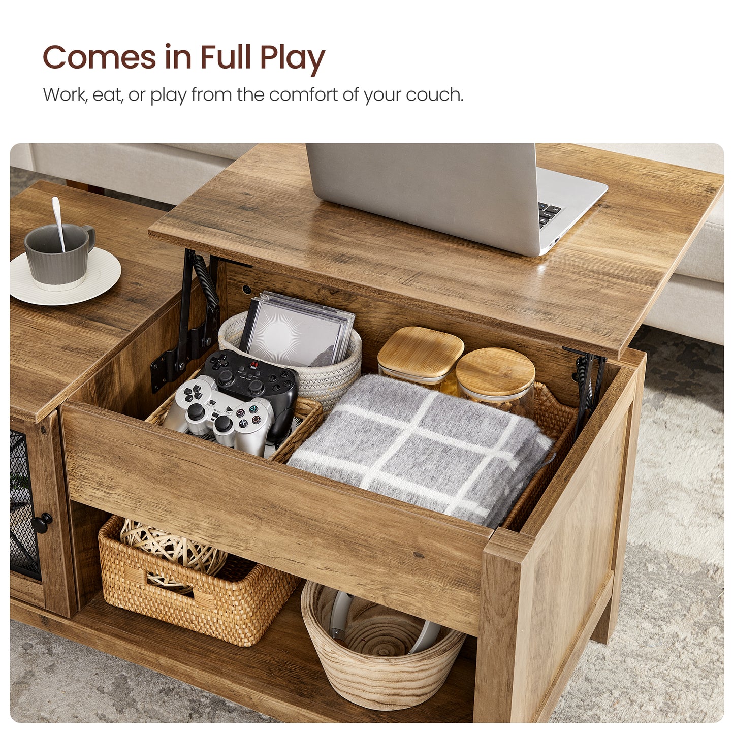 Farmhouse Industrial Center Table Hidden Compartment Lift Top Coffee Table With Storage