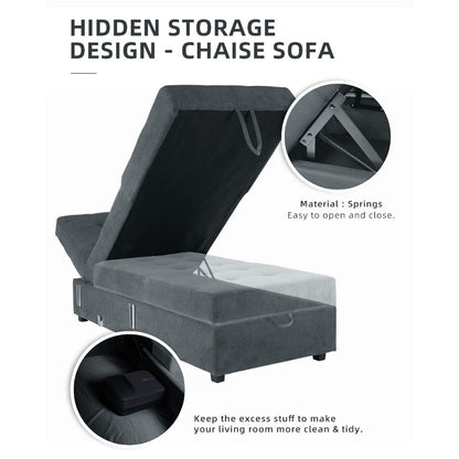 L-Shape 3 Seater Fleece Velvet Fabric Sofa / Sofa Bed