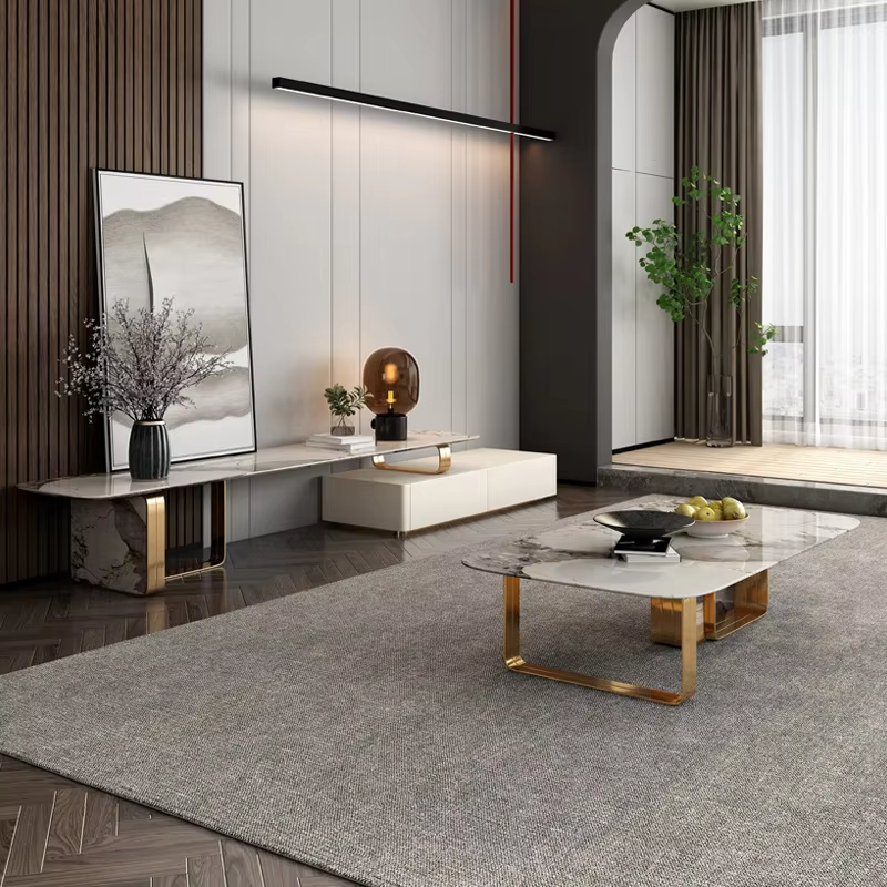 Skeleton Light Luxury Living Room Furniture Slate  Combination Set Tea Coffee Table