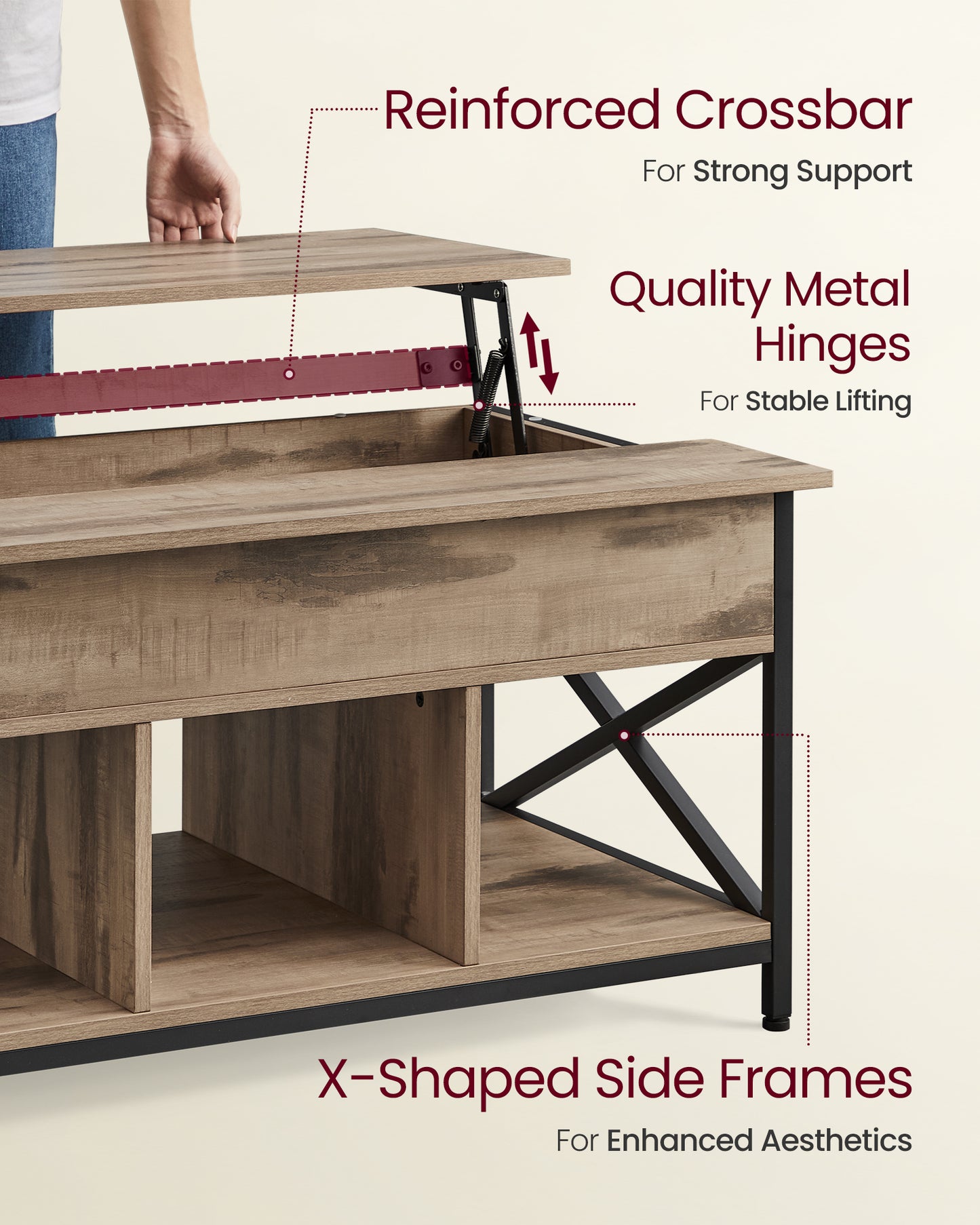 Lift Top Coffee Table  Living Room Home Furniture with Hidden Compartment Storage Shelf Coffee Table