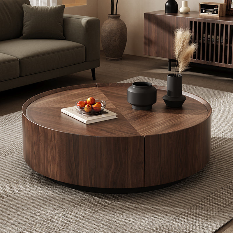 Bark Wood Frame Metal Base Round Coffee Table Modern Storage Coffee Table