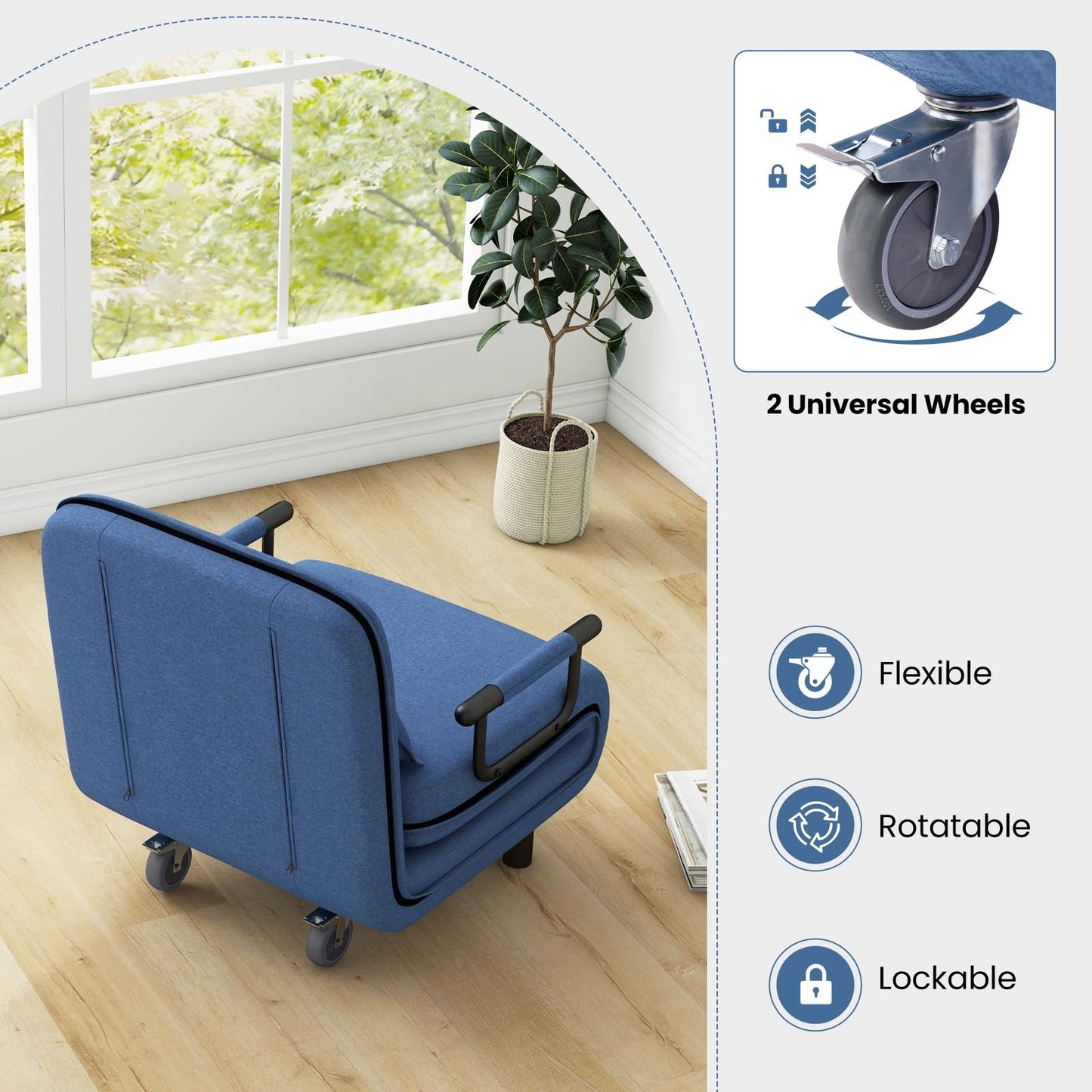 Single Size One Seater Mini Folding Arm Convertisable Sofa in Bed with Cushion