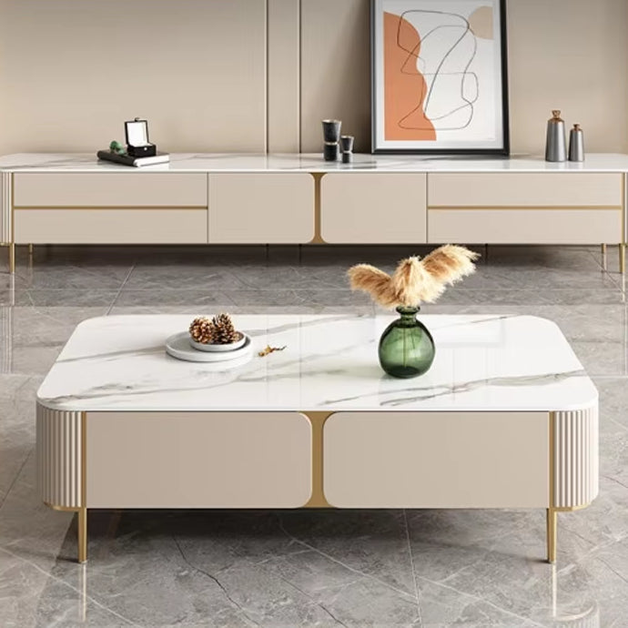 Living Room Furniture Rock Board TV Stand Coffee Table Foldable Set