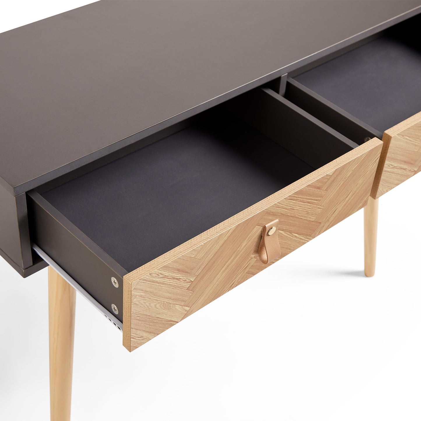 Living Room Furniture Grey & Wood Effect 2-Drawer Console Table