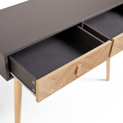 Living Room Furniture Grey & Wood Effect 2-Drawer Console Table
