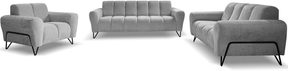 VOLARE Grau 3-Sitzer - Modernes Wohnzimmer mit Metallbeinen, Weiche Polsterung, Breite 220 cm, Höhe 83 cm, Tiefe 98 cm, Ohne Schlaffunktion
