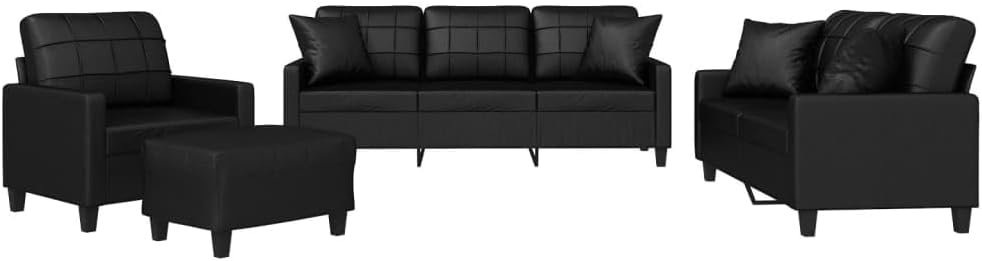 SECOLI Sofa Set 3 2 1 Living Room Sofa Sets 3-2-1 Living Room Set Couch Lounge Couch Sofa Couch for Living Room 4-Piece Black Faux Leather