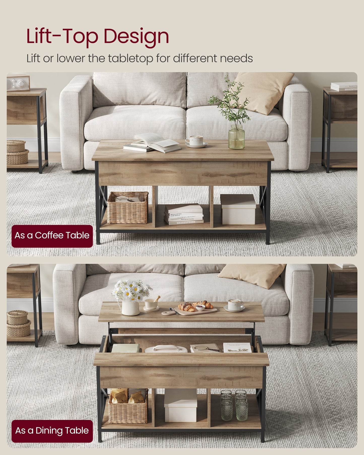 Lift Top Coffee Table  Living Room Home Furniture with Hidden Compartment Storage Shelf Coffee Table