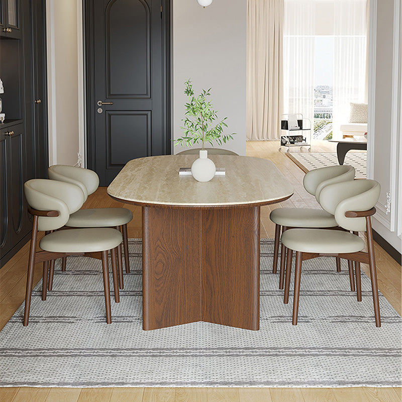 Nordic French Retro Oval Antique Wood Dining Room Table 6 Seater Dinner Chairs Set