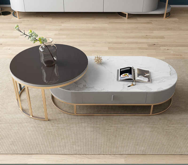 Living Room Furniture Top Cabinet Coffee Table and TV Stand Set Marble With Storage
