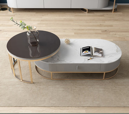 Living Room Furniture Top Cabinet Coffee Table and TV Stand Set Marble With Storage