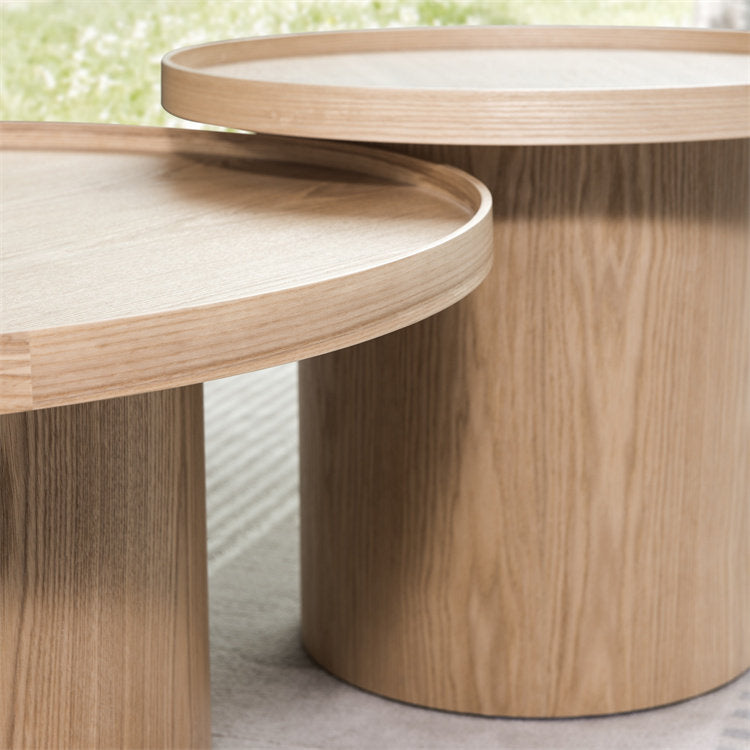 Modern Wooden Round Tea Table Living Room Circular Coffee Table Set