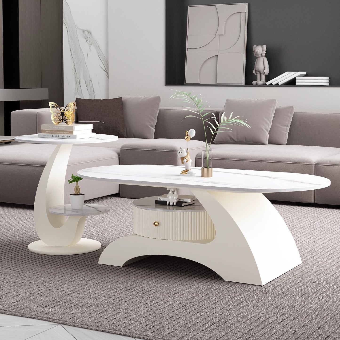 Lving Room Furniture Set Fashion Light Luxury Coffee Table and Sofa Side Table