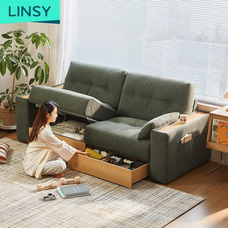 Storage Furniture Solid Wood Frame Couch White Color Fabric for Living Room