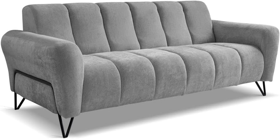 VOLARE Grau 3-Sitzer - Modernes Wohnzimmer mit Metallbeinen, Weiche Polsterung, Breite 220 cm, Höhe 83 cm, Tiefe 98 cm, Ohne Schlaffunktion