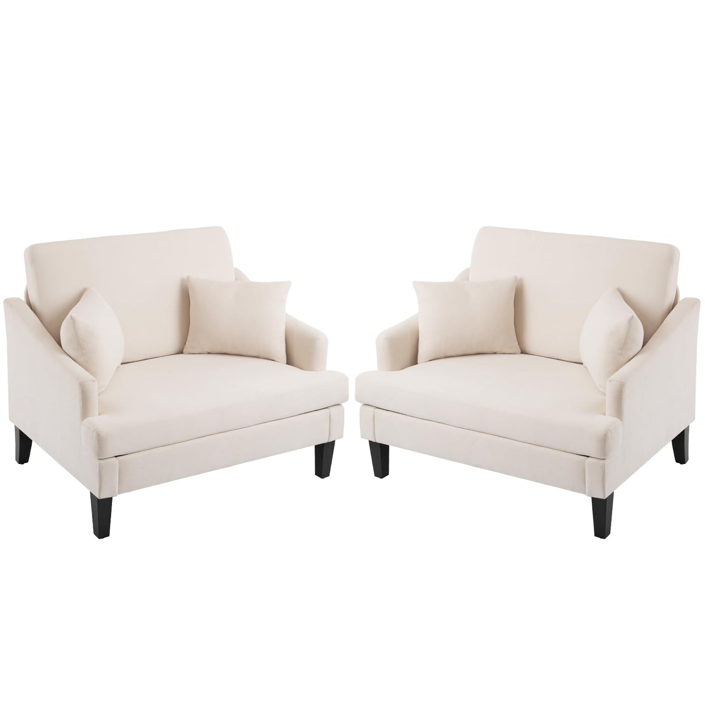 Bezseller Oversized Accent Chair, 33.5'' Wide Seat Comfy Armchair with 2 Pillows, Upholstered Big Reading Chair, Modern Single Sofa Chair for Living Room Bedroom Apartment Office, Beige